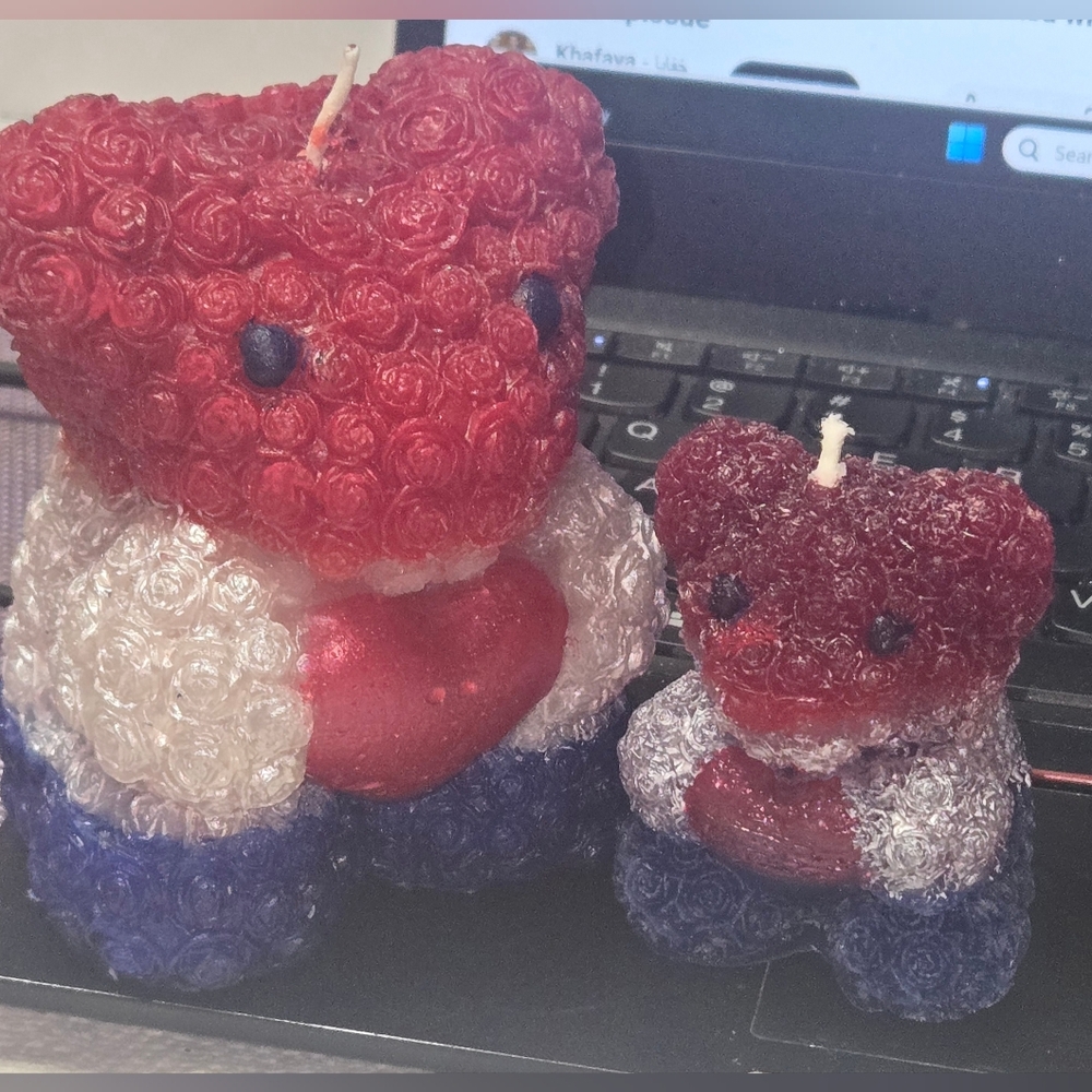 Patriotic Mommy & Baby Bear Candle Set